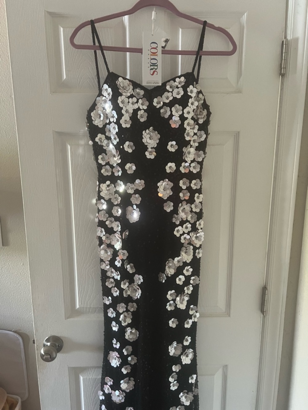 Black Sequin Floral Prom Dress